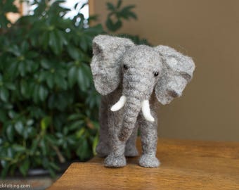 Felt Elephant Sculpture - Needle Felted Elephant - Needle Felted Animal - Soft Sculpture - Felt Animal - Wool - Elephant Decor