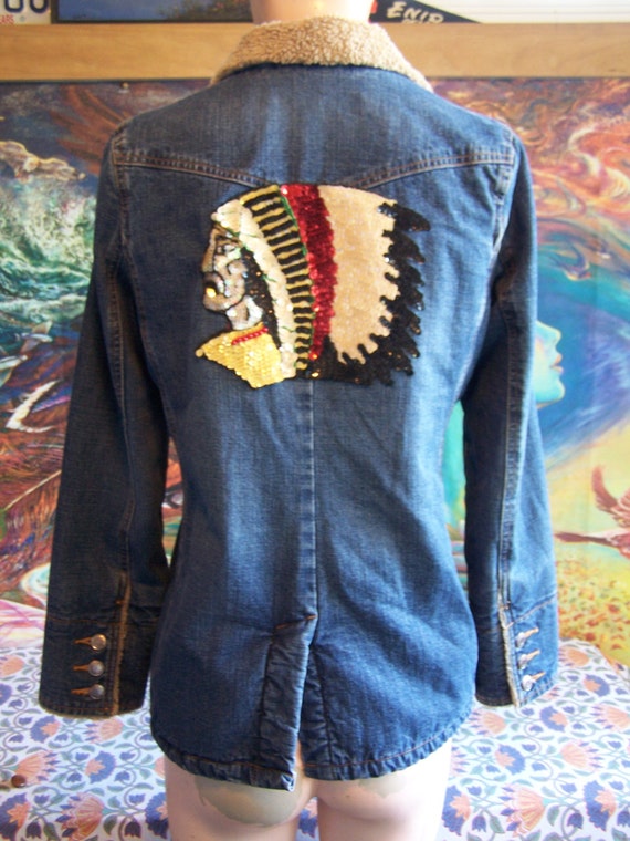 Native American Denim Jacket Denim Fleece Jacket Upcycle