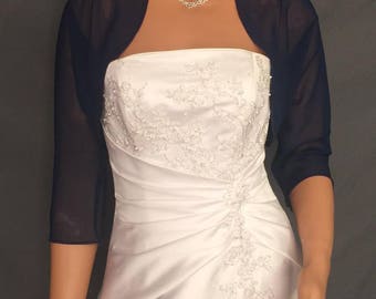 Chiffon bolero jacket 3/4 sleeve shrug wedding wrap bridal cover up CBA201 AVAILABLE IN navy blue and 6 other colors. Small - Plus size!