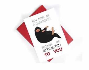 Niffler Valentine Card Fantastic Beasts - You must be a diamond because I'm attracted to you