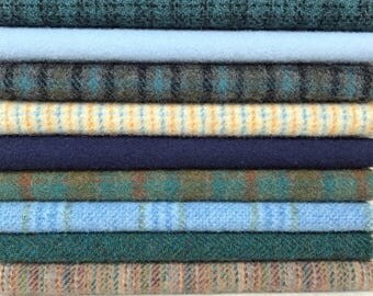 Hand Dyed Felted Wool, 8in.x 8in. - Blue Shades in Solids and Textures - for Applique, Penny Rugs, Sewing Projects - W550