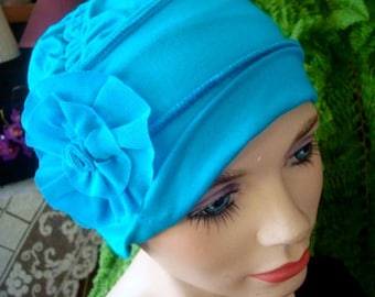 Womens hat Chemo hat chemo headwear soft hat turquoise headcover viscose knit