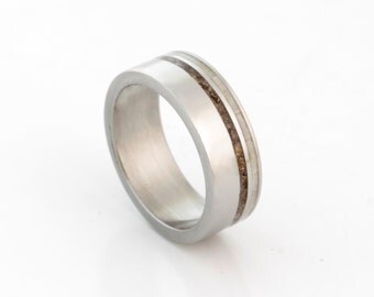 DINOSAUR BONE Ring with antler ring titanium wedding band mens wedding band woman ring man jewelry fossil ring