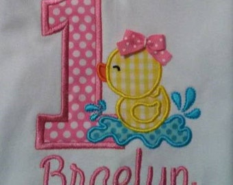 Little Duck 1st Birthday Onesie or Shirt - Machine Embroidered - First Birthday - One Applique Shirt or Onesie - 1st Birthday