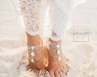 Rhinestone Anklet, Bridal Barefoot Sandals, Boho Slave Anklet, Beach Wedding Feet Jewelry, Ankle Bracelet, Destination Wedding, Gift /AFIA/