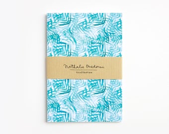 Tropical notebook, turquoise pocket journal, palm leaf small notebook, tropical leaves notebook, lined pages notebook unlined pages notebook