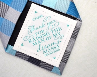 Father-in-law Tie Patch • Wedding Day Accessories • Thank you for raising the man of my dreams • Suit Label • Personalized Gift • FIL