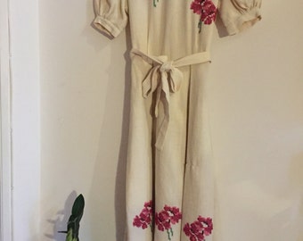 Vintage 40s handmade white embroidered dress xxs xs
