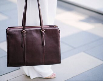 Leather briefcase women - Leather laptop bag women - 15" laptop bag - Office bag women - Slim leather briefcase - Convertible laptop bag