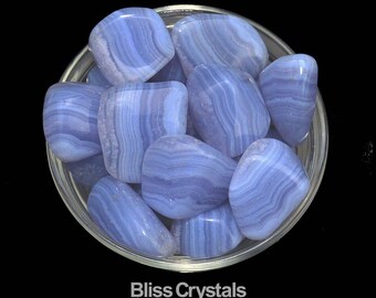 1 BLUE LACE Agate Tumbled Stone (3 Sizes - L, XL, Jumbo) Healing Crystal and Stone Peace of Mind #BL03