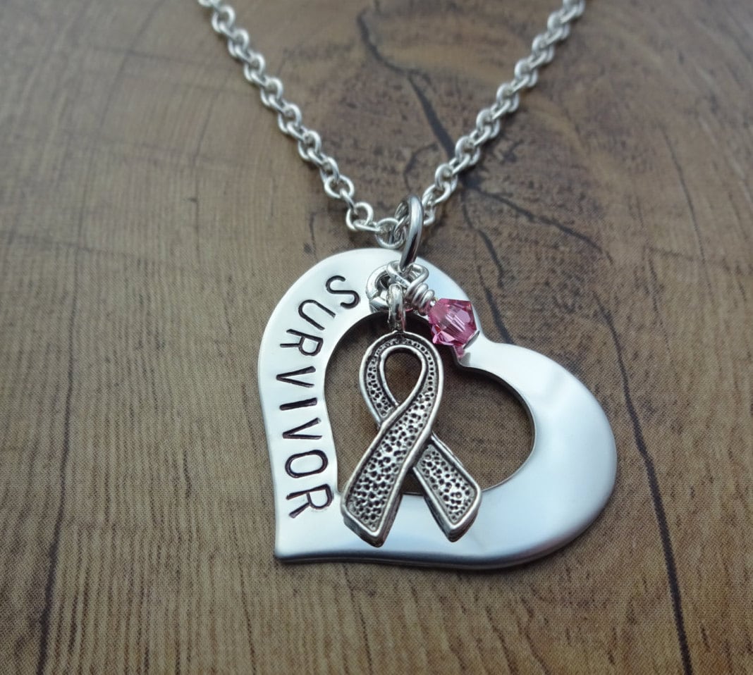 Cancer Survivor Necklace Ribbon Charm Choose Cancer Color