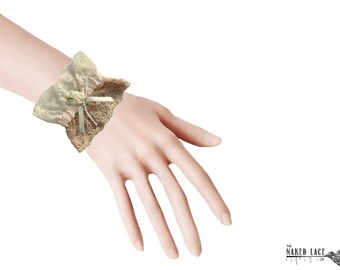 W10 Peach, Cream and Beige Lolita Lace Wrist Cuffs