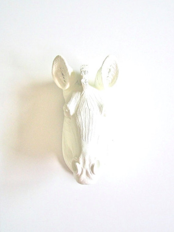 WHITE SMALL Zebra Head wall mount wall hanging Faux Taxidermy