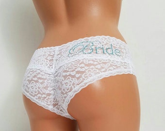 SALE WHITE Lace Cutie Booty Cheeky Hipster w/ Something Blue - Customized Bridal Panties - Size S-Xxl