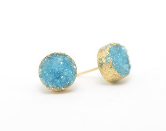 Aqua Druzy Earrings | Aqua Earrings | Gifts for Her | Gifts for Mom | Sparkly Earrings | Evening Earrings | Something Blue
