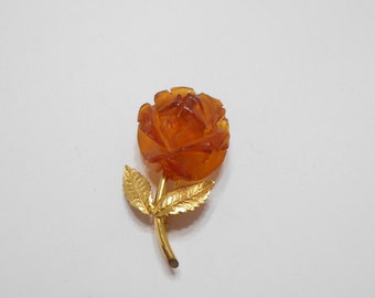 Vintage "Amber Guild" 12KGF Celluloid Rose Brooch (3443)