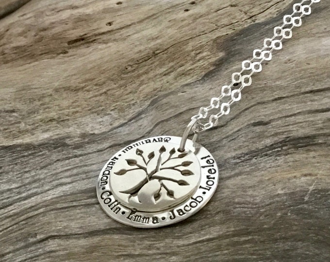 Sterling silver Tree Pendant Necklace / Tree of Life Round Pendant Necklace / Layered Necklace / Sterling Silver Family Tree Necklace