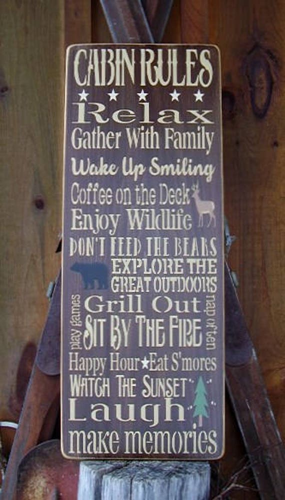 Wood Sign Large Cabin Rules Cabin Decor Personalized