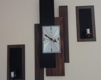 Vintage Mid Century Modern Verichron Wall Clock with it's Matching Sconces,Battery Operated,Mid century wall Clock,Modern Wall Clock