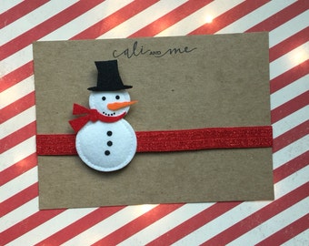Baby Headband, Christmas Headband, Snowman Headband, Xmas, Newborn Girl, Red Sparkle Headband.