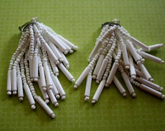 Boho White Bead Chandelier Clip Earrings / Vintage 60s Earrings