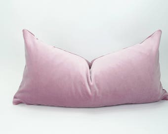 vintage rose velvet pillow cover // pink velvet cushion case // long lumbar velvet pillow