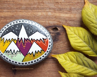 Mountain Painted Rock, SMALL 2" by 2.5" Hand-Painted Stone, Painted Mountains, Hand Painted Rock