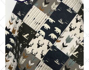 Baby Boy Quilt, Baby Quilt Boy, Woodland Boy Quilt, Hunting Baby Quilt, Dog Baby Quilt, Woodland Baby Bedding, Woodland Hunt