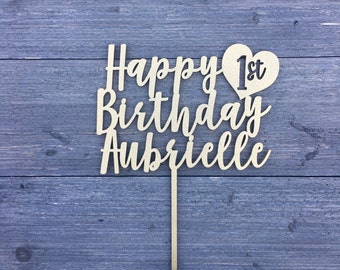 Personalize Happy 1st Birthday Name Cake Topper with Heart around 1st, 6" inches wide, Birthday Topper, Unique Topper, Custom Topper