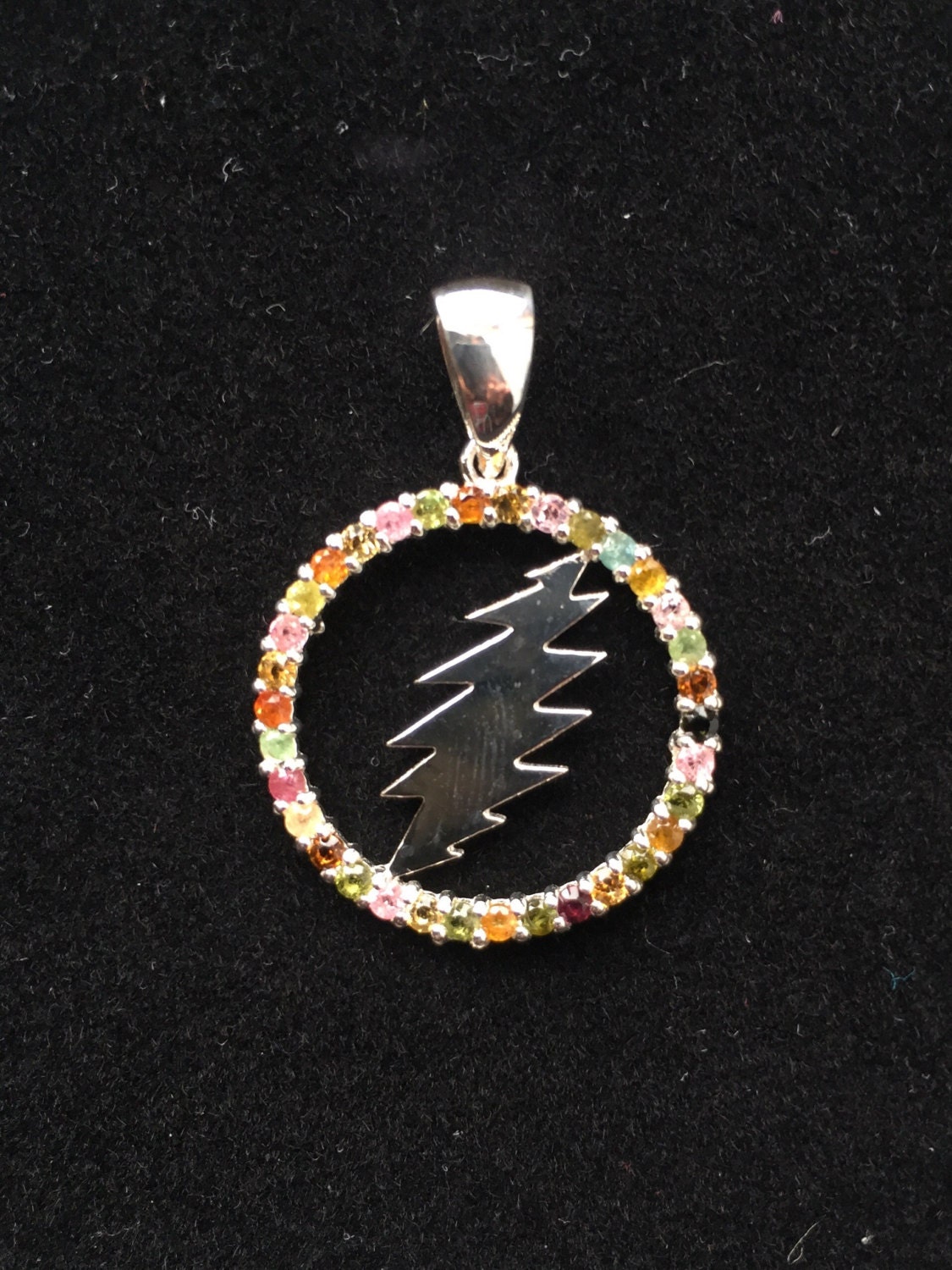 Grateful Dead Sterling Silver Round 13 Point Bolt Pendant