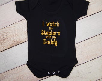 Pittsburgh Steelers Football Embroidered Bodysuit - Pittsburgh Steelers Baby - Steelers baby Girl - Steelers Baby Boy - I watch the Steelers
