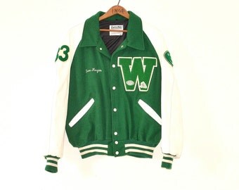 80s Letterman Jacket - Vintage Letterman Jacket - Varsity Coat - Wool W Letterman Jacket