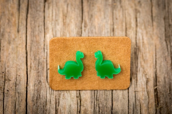 FREE SHIPPING WORLDWIDE - Tiny-Saurs - Brontosaurus Earrings - Surgical Steel - Acrylic Earrings Studs