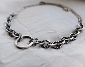BDSM Day Collar, BDSM O Collar, BDSM Choker, Fetish Choker, Bikerchick Choker, Silver Choker, Chain Choker, Submissive Collar, Slave Collar