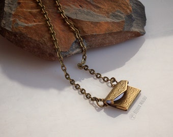 Envelope Locket Necklace in Antique Bronze Colour with Letters/Papers for a Personal Message or Memory Small Letter Locket Everyday Necklace