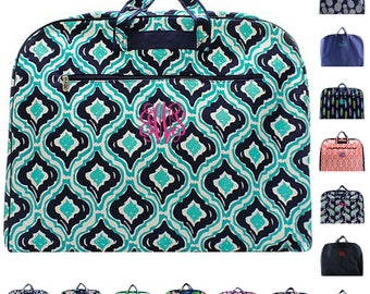Monogrammed Garment Bag Personalized Dress Travel Tote Cheer Gym Embroidered Monogram Name Paisley Ikat Turtle Whale Vine Floral Pig Arrow