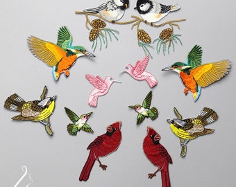 set of 11 Hummingbird sparrow colourful forest baby birds iron on embroidery patches