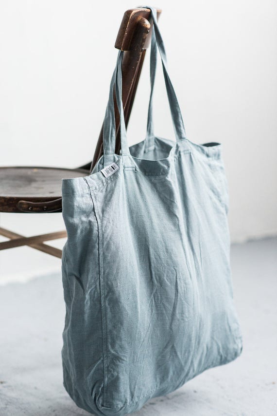 Linen tote bag Sea green tote bag Linen market bag Large