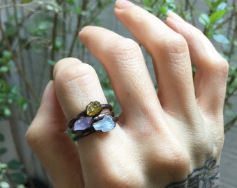 Electroformed Celestite ring Crystal ring Gemstone ring Raw crystal ring Mineral ring Copper ring Natural stone ring Raw stone ring bohemian