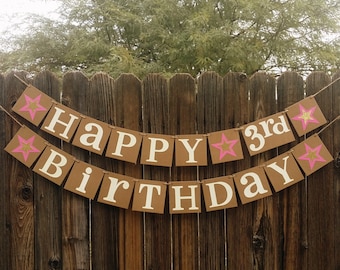 Happy Birthday / Birthday Party Banner / Sign / Happy 1st Birthday Decorations / Photo Prop / Office Party / Age Specific / Stars or Hearts