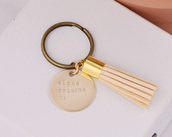 Alpha Omicron Pi Sorority Keychain, Personalized AOII Sorority Key Chain, AOII Sorority Tassel Keychains, Big Little Keychain