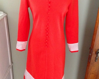 Vintage Leslie Fay Stewardess dress..... Red with accents stripes....front buttons....long sleeves