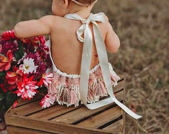 Girl Rompers Boho Romper Bohemian Clothing Baby Romper Girl Romper Boho Baby Cake Smash Romper Bubble Rompers Lace Romper Fringe Romper