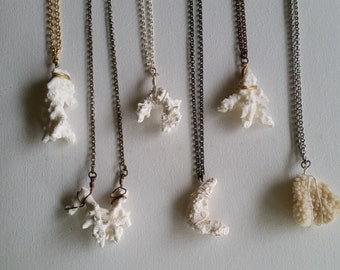 White Coral Wire Wrapped Necklaces in Gold, Silver, Copper, or Bronze