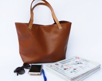 SALE 15% Vegan Leather Handbag Tote almond, tote bag, vegan leather bag, canvas bag, leather strap, Market Bag, Teacher Bag,Christmas Gift