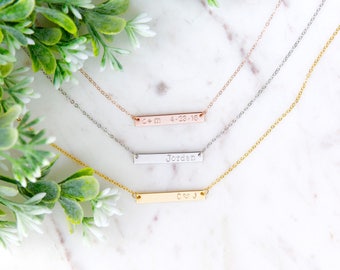 Rose Gold Bar Necklace, Personalized Bar Necklace, Name plate necklace, Name bar necklace, bridesmaid gifts, Custom Bar Necklace, Gold Bar