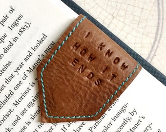 Magnetic Bookmark | Tan Leather Bookmark with Sky Blue Suede Lining | Personalise Bookmark | 3rd Anniversary Gift | Page Marker
