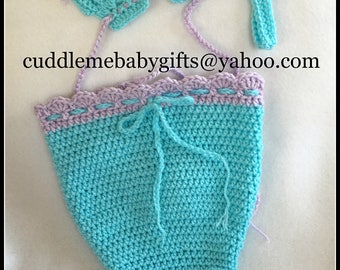 Baby Girl Baby Mermaid Crochet Baby Photo Prop Baby Shower Gift Turquoise and Lavender