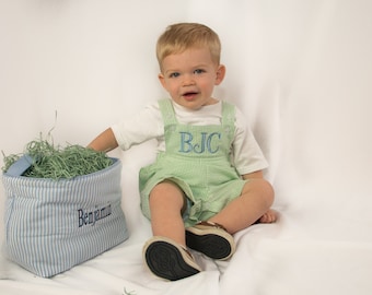 Monogrammed Jon Jon | Seersucker Jon Jon | Boys Easter Outfit | Boys Overalls | Seersucker Overall | Boys Jon Jon | Monogrammed Seersucker
