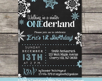 Winter Onederland Invitation for a Boy - PRINTED 1st Birthday Invitations - Winter Birthday Invitations for Boys - Blue - Birthday-151